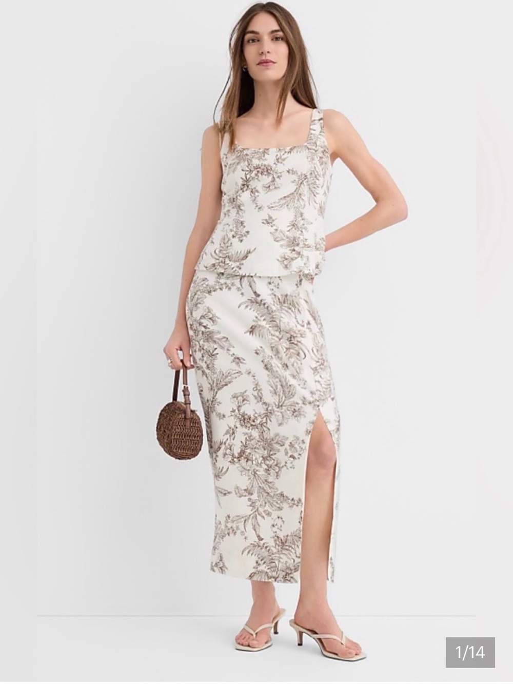LOFT Cream Floral Maxi Skirt with Side Slit